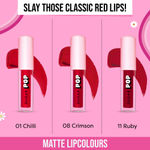 Buy SUGAR POP Mattelicious Trio - The Red Edit - 4.8 ml | Set of 3 Red Matte Lipcolours | Non-drying | Transfer-proof | Smudgeproof - Purplle