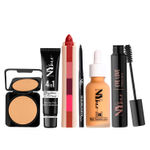 Buy NY Bae Makeup Essentials Kit - Deep Skin |Black Kajal | Volumising Mascara | 5 in 1 Lipstick | Brightening Primer | Compact | Serum Foundation - Warm Toffee - Purplle