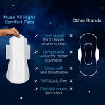 Buy Nua All Night Comfort Sanitary Pads | Pack of 10 (XL++ 320mm) | Twin Layer Protection | 50% Wider Back and Anti Stain Wings | Upto 10 Hours of Absorption | Super Soft and Breathable | No Rashes | 100% Toxic-Free - Purplle