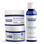 Buy DERMDOC Anti Acne AM PM Routine : Salicylic Acid face wash (120 ml) + Salicylic Acid Face Gel (50 gm) + Kojic Acid Glow Night Cream (50 gm) - Purplle