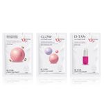 Buy O3+ Glow, De-Tan and Brightening Trio (Dullness Removal Sheet Mask 30g + Glycolic Sheet Mask 30g + Niacinamide Sheet Mask 30 gm) - Purplle