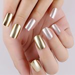Buy Sanfe Instant Stick On Nails - Silver & Golden Chrome | 24 Reusable Artificial Fake Nail Set/Extensions | Quick, Lightweight, Salon Look, Lasts upto 3 weeks | For Festivals & Special Occasions - Purplle