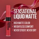 Buy Maybelline New York Lipstick, Matte Finish, Non-Sticky and Non-Drying, Sensational Liquid Matte, 03 Flush It Red, 7ml - Purplle