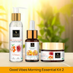 Buy Good Vibes Morning Essential Kit 2 - Ubtan De Tan Glow Face Wash (120 ml) + Vitamin C & B3 Skin Glow Face Serum (10 ml) + Ubtan De-tan Glow Light Day Cream (50 gm) - Purplle