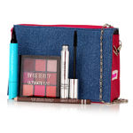Buy Swiss Beauty Dazzling Diva Kit | Eyebrow Pencil (Dark Brown), Duo Eyeliner and Stamp (Black), Mascara(Black), Eyeshadow Pallete (Multi 02), Denim Pouch - Purplle
