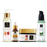 Buy Good Vibes Morning CSMS Routine | Ubtan De Tan Glow Face Wash (120 ml) + Vitamin C & B3 Skin Glow Face Serum (10 ml) + Ubtan De-tan Glow Light Day Cream (50 g) + Aloe Vera Hydrating Sunscreen Serum SPF50 (45 ml) - Combo of 4 - Purplle