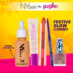 Buy NY Bae Festive Glow Combo - Medium Skin | Pink Topaz Strobe Cream | Serum Foundation - Warm Cashew 03 | 5IN1 Nude Lipstick | Holographic Eyeliner | Nail Polish | Makeup Kit | Gift Hamper - Purplle