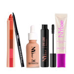 Buy NY Bae Bestsellers Kit | Medium Skin | Strobe Cream -Pink Topaz (12 gm)| Glowy Serum Foundation (30 ml)| Lip Crayon - Nude pink and brown shades(6.5 gm) | Black Kajal(0.30 gm) | Volume Mascara (8 ml)| Highligher | Everyday Glowy Makeup - Purplle