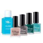 Buy NY Bae Color Rush Nail Paint Set - Electric Teal 11 | Chip Resistant | Long Lasting | Quick Dry | Glossy Gel Nail Paint Combo (5 ml*4) + Nail Polish Remover (30 ml) - Purplle