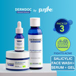 Buy Dermdoc Combo Kit For Acne CTM Routine | Salicylic Acid Range | Salicylic Acid Face Wash (120 ml), Face Serum (15 ml) & Face Gel (100 ml) | acne prone skin routine | oily skin | whiteheads, blackheads | exfoliation skincare Combo of 3 - Purplle