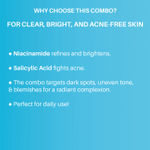 Buy DERMDOC by Purplle Bright & Clear Skin Combo | 10% Niacinamide Serum (15 ml) | 4% Niacinamide Skin Repair Tonic Spray (100 ml) | 2% Salicylic Acid Face Wash (120 ml) | 4% Niacinamide Face Cream (50 gm) Combo of 4 - Purplle