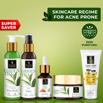 Buy Good Vibes Skincare Regime For Acne Prone (Green Tea Face Wash 120 ml, Green Tea Toner 120 ml, Tea Tree & Papaya Face Serum 10 ml, Tea Tree Nourishing Gel 50 g, Sunscreen with SPF 30 - 100 gm) - Purplle
