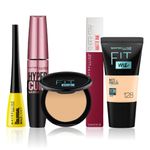 Buy Maybelline NewYork Glamour on the Go Kit 1 | Fit Me Compact 128(6 gm) | Fit Me Liquid Foundation Tube 128(18 ml) | Hypercurl Mascara Waterproof Very Black (9.2 gm) | Colossal Eyeliner Black(3 gm) |Super Stay Liquid Lipstick 115(5 gm) - Purplle