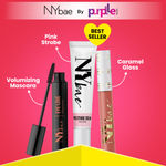 Buy NY Bae Gloss & Glam Trio | Pink Topaz Strobe Cream (12 gm) | Eye Love Volumizing Mascara (8 ml) | Gloss Getter Smudgeproof Lip Gloss - Caramel Cashew 07 (2.8 ml) | Nude Lip Gloss | Korean Glow | Lightweight All Day | Makeup Kit - Purplle