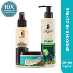 Buy Pilgrim Patua Hair Essential Trio | Smoothening Shampoo | Conditioner | Serum for Frizz-Free Nourished Hair | Sulfate-Free | 200 ml + 200 ml + 100 ml,Combo of 3 Haircare KIt - Purplle