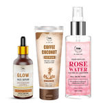 Buy Combo of 3- Coffee Coconut Scrub & Glow Face Serum 30ml & Rose Water Spray Bottle 200ml - Purplle