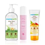 Buy Mamaearth x Aqualogica glowing skin kit ( Mamaearth ubtan face wash (100 ml) + Mamaearth aloe vera gel (300 ml)+ Aqualogica watermelon niacinamide sunscreen (50 gm)) - Purplle