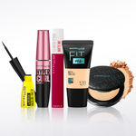 Buy Maybelline NewYork Glamour on the Go Kit 3 | Fit Me Compact 128(6 gm) | Fit Me Liquid Foundation Tube, 128 (18 ml) | Hypercurl Mascara Waterproof Very Black (9.2 gm) |Colossal Bold Eyeliner Black(3 gm) |Super Stay Liquid Lipstick 120 (5 gm) - Purplle