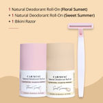 Buy Carmesi Bikini Razor & Natural Deodorant Roll-Ons | Irritation-Free Shaving of Bikini Line | Fresh Underams All Day | 1 Bikini Razor & 2 Natural Deodorant Roll-Ons (Floral Sunset & Sweet Summer) - Combo of 3 - Purplle
