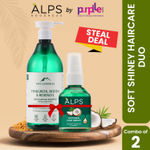 Buy Alps Goodness Soft Shiny Haircare Duo with Antihairfall Shampoo with Fenugreek, Biotin & Redensyl & Softening Hair Serum with Coconut, Argan Oil & Vitamin E (Pack of 2) | Soft Shiny Hair | No Frizz | Mild Cleansing | No Sulphates or Parabens - Purplle