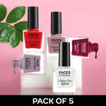 Buy FACES CANADA Ultime Pro Splash Mini Nail Polish Combo Pack of 5 | Floral Dream + White O White + Marooned + Hot Paprika + Midnight | 25 ml | Quick-Drying | High Shine | Chip-Resistant | Long Lasting - Purplle