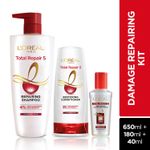 Buy L'Oreal Paris Total Repair 5 Combo (Total Repair Shampoo, 650 ml + Total Repair Conditioner, 180 ml + Total Repair Serum, 40 ml) - Purplle