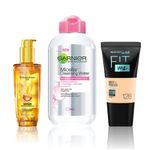 Buy Maybelline x Garnier x L'Oreal Paris Purplle Gems (Maybelline Fit Me foundation, 128 Warm Nude (18 ml), Garnier Micellar water (125 ml), L'Oreal Paris Extraordinary Oil Serum (100 ml)) - Purplle