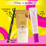 Buy Good Vibes x NY Bae Bold & Gold Essentials Trio | Good Vibes Hydra Bold Kajal (0.35 gm)| Intense Black | Good Vibes Gold Brightening Peel Off Mask (50 gm) | NY Bae Strobe Cream Pink Topaz (12 gm) | Glowing Skin | Korean Glow - Purplle