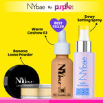 Buy NY Bae Dewy Glow Trio | Dewy Setting Spray (60 ml) | Warm Cashew Serum Foundation - 03 (30 ml) | Banana Loose Powder (5.8 g) | Glowing Skin | Lasting Makeup | Matte Base - Purplle