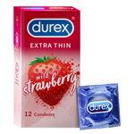 Buy Durex Extra Thin Strawberry Flavoured Condoms For Men - 12 Count - Purplle