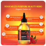 Buy Careberry Organic Castor Oil - Hexane-Free, USDA Certified Organic, Cold Pressed, 100% Natural Arandi Oil, Promotes Hair Growth, Enhances Eyelashes, Skin Moisture & Nail Strength, 200 ml - Purplle