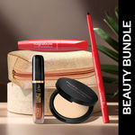 Buy FACES CANADA Beauty Bundle | Magneteyes Kajal (0.35 gm) + Magneteyes Mascara (9.5 ml) + Comfy Matte Wow Lipstick - Choco Couture 01 (3.8 ml) + Weighless Compact Powder - Natural 02 (9 gm) + 1 Glittery Pouch - Purplle