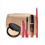 Buy FACES CANADA Beauty Bundle | Magneteyes Kajal (0.35 gm) + Magneteyes Mascara (9.5 ml) + Comfy Matte Wow Lipstick - Choco Couture 01 (3.8 ml) + Weighless Compact Powder - Natural 02 (9 gm) + 1 Glittery Pouch - Purplle