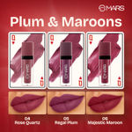 Buy MARS Queen of Mattes Liquid Lipsticks Box Set of 3 (13.5 ml) (PLUMS & MAROONS) | Smudgeproof & Transferproof | Intense Pigmentation Long-Lasting Wear | Customizable Colors | Matte Finish - Purplle