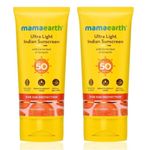 Buy Mamaearth Ultra Light Indian Sunscreen with Carrot Seed Turmeric and SPF 50 PA+++ for Sun Protection - 80 g - Pack of 2 - Purplle