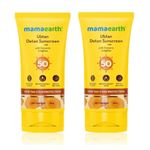 Buy Mamaearth Ubtan Detan Sunscreen With Turmeric & Saffron - 50 gm | SPF 50 & PA++++ For UVA/B Protection | Removes Tan | Brightens Skin | Non-Greasy & Lightweight | No White Cast | For All Skin Types - Pack of 2 - Purplle