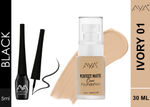 Buy AYA Eye and Face Make up Kit Combo of 2 - Perfect Matte Cover Foundation - 01 Ivory(30 ml) + Waterproof Eyeliner, Black (5 ml) - Purplle