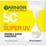 Buy Garnier Super UV Invisible Serum Sunscreen sample with education leaflet SPF 50 PA++++ UVA/B for Broad Spectrum | Lightweight with Vitamin C | No White Cast | For All Skin Types (Oily, Dry, Acne-prone) | For Men & Women - 1.5 ml - Purplle