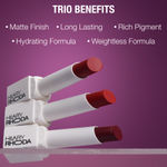 Buy Hilary Rhoda Matte Trio Lipstick | Matte Finish & Long Lasting Lipstick | Pack of 3 Lipsticks | Highly Pigmented & Glides Smoothly | Vegan & Cruelty-Free -3g x 3U (Red-volution Trio - Shade 1) - Purplle