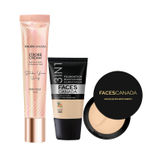 Buy FACES CANADA Full Cover Glam Combo - Strobe Cream - Rose Gold (18 ml) + Weightless Stay Matte Compact Powder - Natural 02 (9 gm) - Hydra Matte Foundation - Absolute Ivory 012 (18 ml) | Illuminating & Glowing Makeup Base | 10HR Long Wear - Purplle