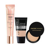 Buy FACES CANADA All Day Glam Combo - Strobe Cream - Rose Gold (18 ml) + Weightless Stay Matte Compact Powder - Beige 03 (9 gm) - Hydra Matte Foundation - Rose Ivory 011 (18 ml) | Illuminating & Glowing Makeup Base | 10HR Long Wear - Purplle