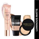 Buy FACES CANADA Luminous Matte Combo - Strobe Cream - Rose Gold (18 ml) + Weightless Stay Matte Compact Powder - Natural 02 (9 gm) + Hydra Matte Foundation - Rose Ivory 011 (18 ml) | Illuminating & Glowing Makeup Base | 10HR Long Wear - Purplle