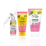 Buy Pure Origin Korean Vitamin C Glow Up Trio | Brightening Serum (30 ml), SPF 50 PA+++ Sunscreen (50 gm) & Face Wash with Microbeads (150 ml) | Reduces Dark Spots, Dullness & Uneven Skin Tone | Visibly Bright Skin | All Skin Types - Combo of 3 - Purplle
