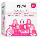Buy PLUSH Ultra-Thin Extra Large Sanitary Pads for Women, 15 Pcs | For Light-Medium Flow | 2 Panty Liners | 100% Rash-Free | Pure U.S. Cotton Sanitary Napkins - Purplle