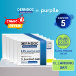 Buy DERMDOC 0.5% Salicylic Acid Cleansing Bar (75 gm) Pack of 5 | Oil Control | Controls Body Acne & Pimples | Gentle Formula - Purplle
