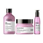 Buy L'Oreal Professionnel Serie Expert Liss Unlimited Shampoo + With Combo of Liss Unlimited Mask+ Liss Unlimited Blow Dry Serum (250 ml +250 gm +125 ml) Combo of 3 - Purplle
