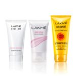 Buy Lakme Glow & Protect Trio (Matte Sunscreen SPF 50 50 ml + Brightening Facewash 50 gm + Lumi Strobe Cream Dewy Rose 30 gm) - Purplle