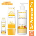 Buy WishCare Sun Protection SPF 50 PA++++ Trio with Vitamin C, Kojic Acid & Ceramide - Face, Lip & Body 255 gm - Purplle
