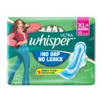Buy Whisper Ultra Upto No Gap No Leaks Sanitary Pads, XL+ Pads, For Heavy Flow Protection, 15 pads - Purplle