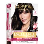 Buy L'Oreal Paris Permanent Hair Colour, Radiant At-Home Hair Colour with up to 100% Grey Coverage, Pro-Keratin, Up to 8 Weeks of Colour, Excellence Creme, 3 Darkest Brown, 72 ml + 100 gm - Purplle